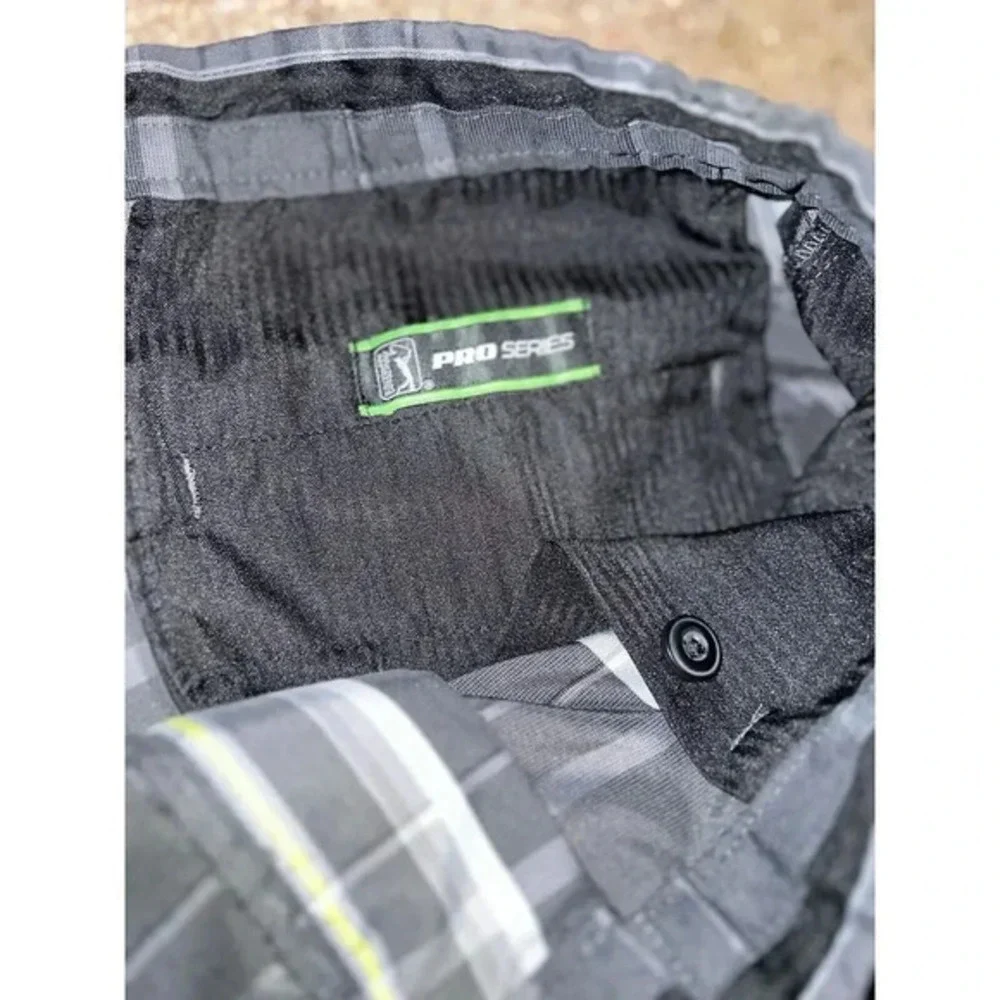 Pro Series Mens Golf Shorts Size 36 Black Green Plaid Polyester‎ Flat Front